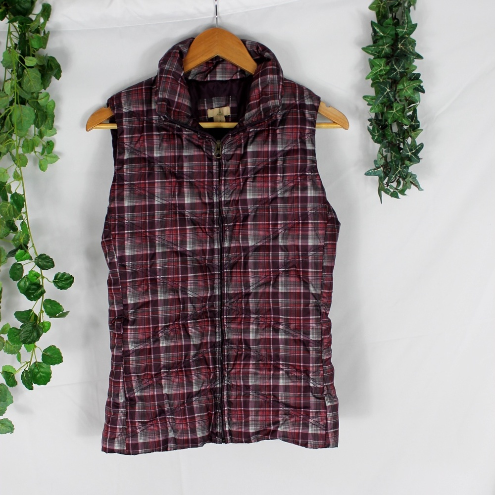4/$25 Ascend Plaid Down Zip Up Puffer Vest Purple